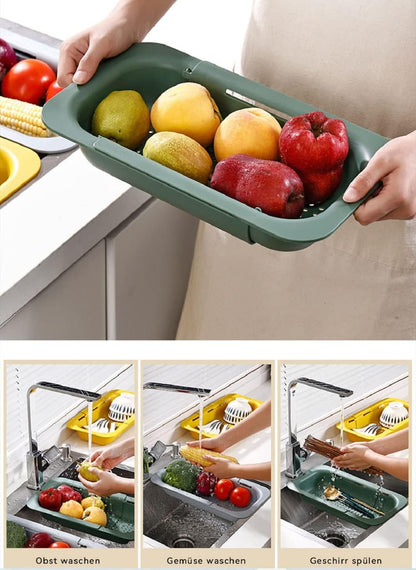 Kitchen Sink Colander, Extendable Strainer Basket Over the Sink for Wash Vegetables and Fruits, Drain Cooked Pasta and Dry Dishes 13.6"-18.9"L x 7.9"W x 2.6"H - Deepgray