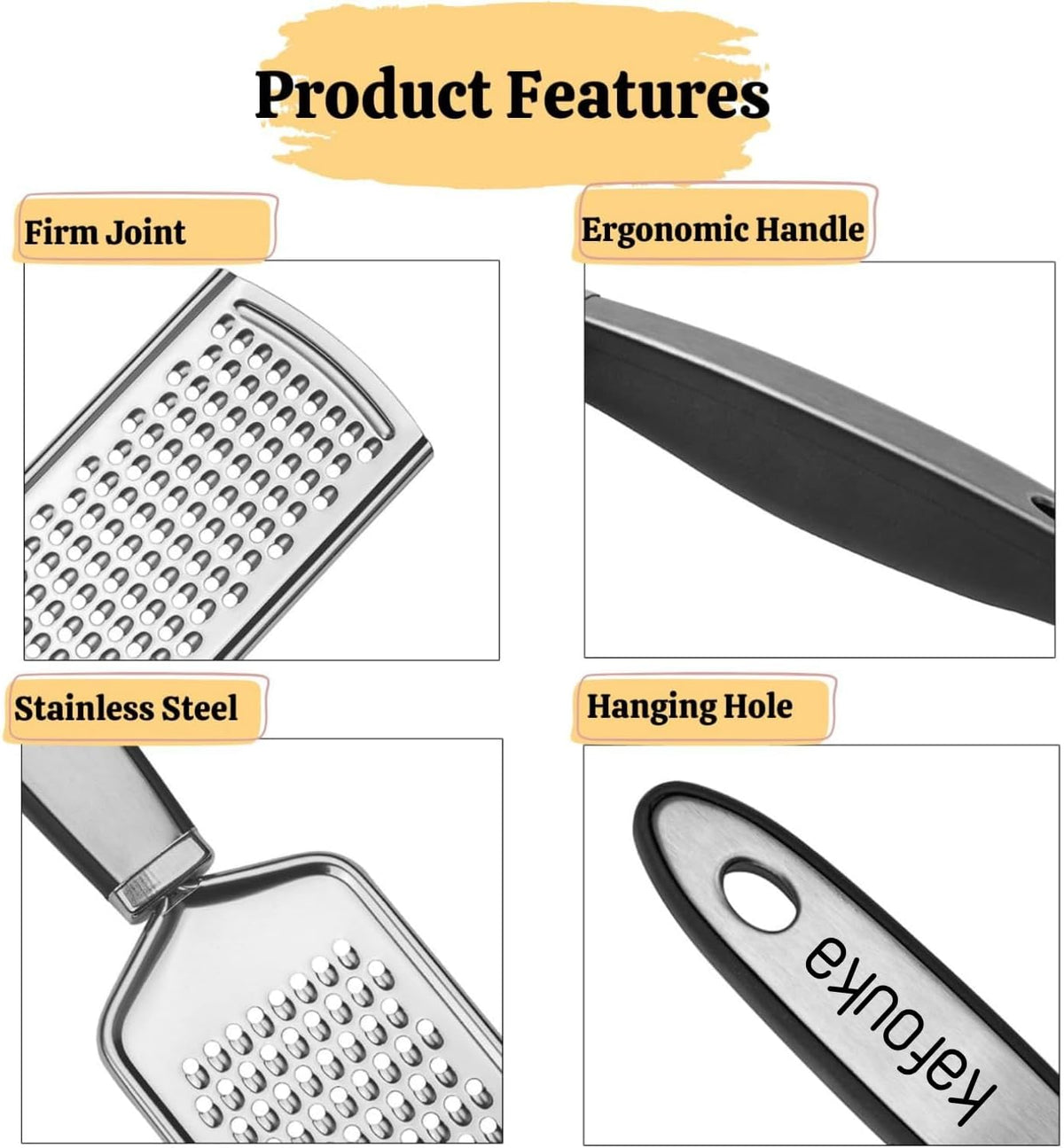 Kitchen Professional Zester & Cheese Grater Stainless Steel Handheld, Metal Lemon Zester Grater With Handle For Cheese, Chocolate, Spices,Garlic,Nutmeg