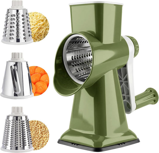 Rotary Cheese Grater, Cheese Grater Hand Crank, 3-Blade Grater