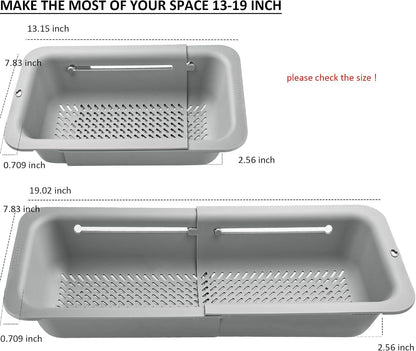LASSHSWA Collapsible Colander for Kitchen, Over the Sink Strainer Basket for Kitchen, Fruit Pasta Food Strainer Expandable Plastic Colander BPA Free (Gray)