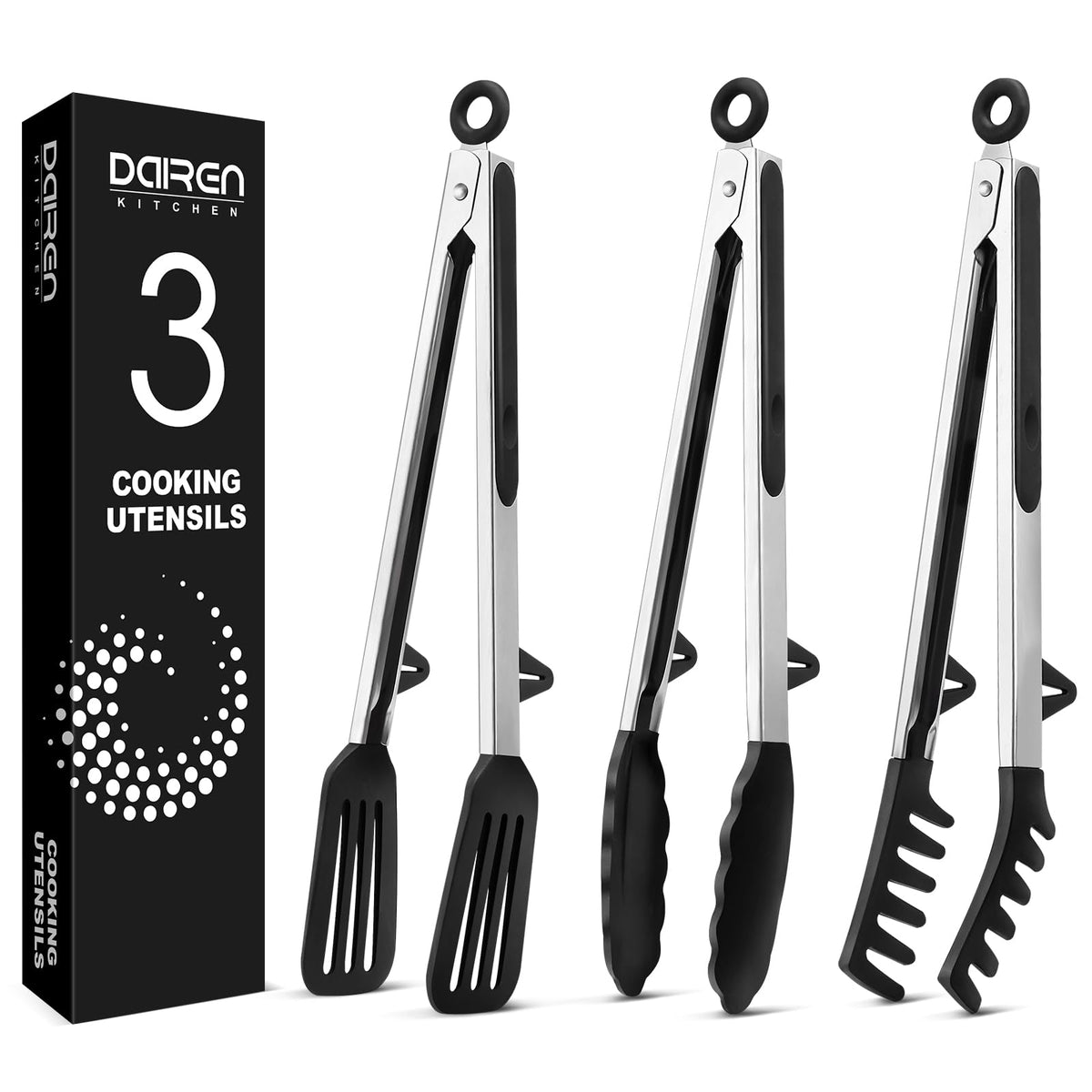 Kitchen Tongs for Cooking, Stainless Steel, Non Scratch Silicone Tip,3 Pack