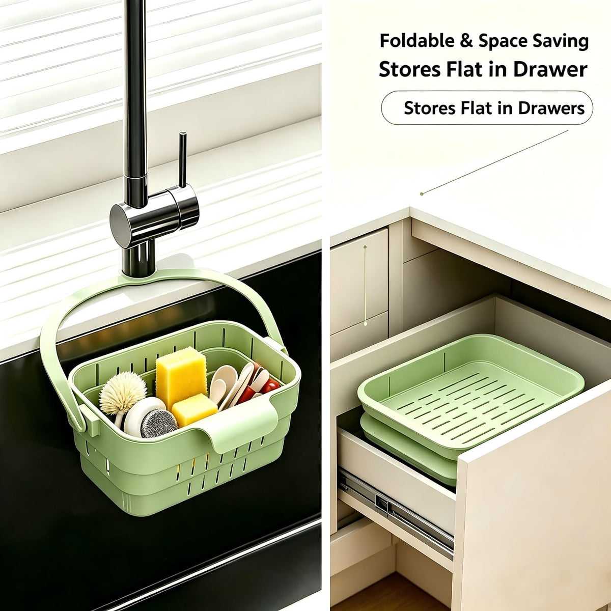 Stretchable Hanging Sink Draining Basket with Flip Lid, Space-Saving Collapsible Kitchen Storage Basket, Multi-Purpose Drain Basket for Fruits, Vegetables & Kitchen Gadgets