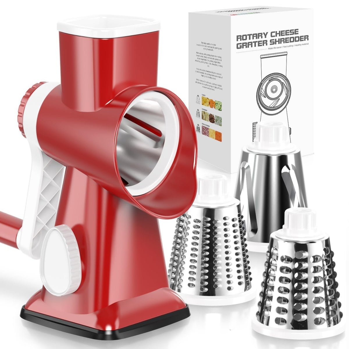 KEOUKE Rotary Cheese Grater, Hand Crank Shredder Slicer, Snow Cone Maker