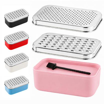 Cheese Grater with Storage Container, Box Grater Stainless Steel for Vegetables, Cheese Shredder 2 Sharp Blades for Fine & Coarse, Non-Slip Base, Lemon Zester, Includes Cleaning Brush (Blue)