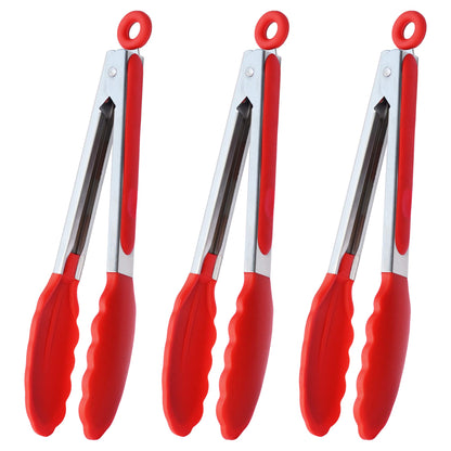 HINMAY Serving Tongs 9" Cooking Tongs with Silicone Tips, Set of 3 (Black)