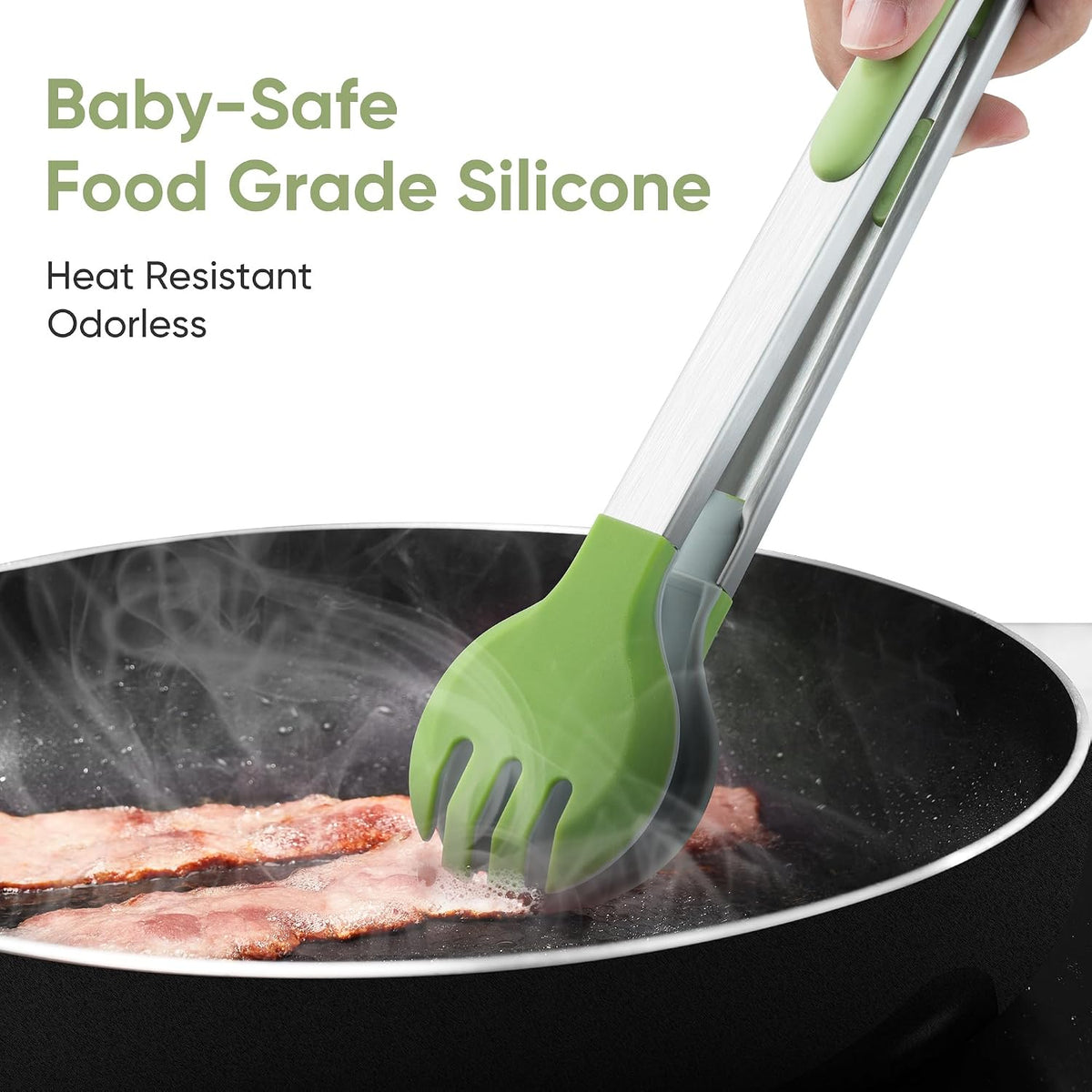 12 Inch Cooking Tongs, Stainless Steel Kitchen Tongs with Silicone Tips