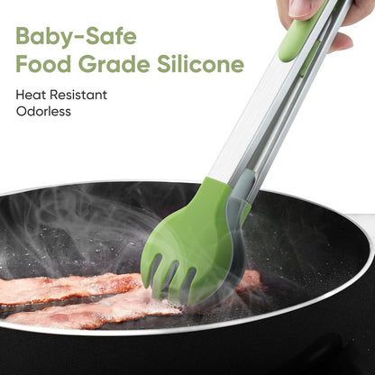 12 Inch Cooking Tongs, Stainless Steel Kitchen Tongs with Silicone Tips