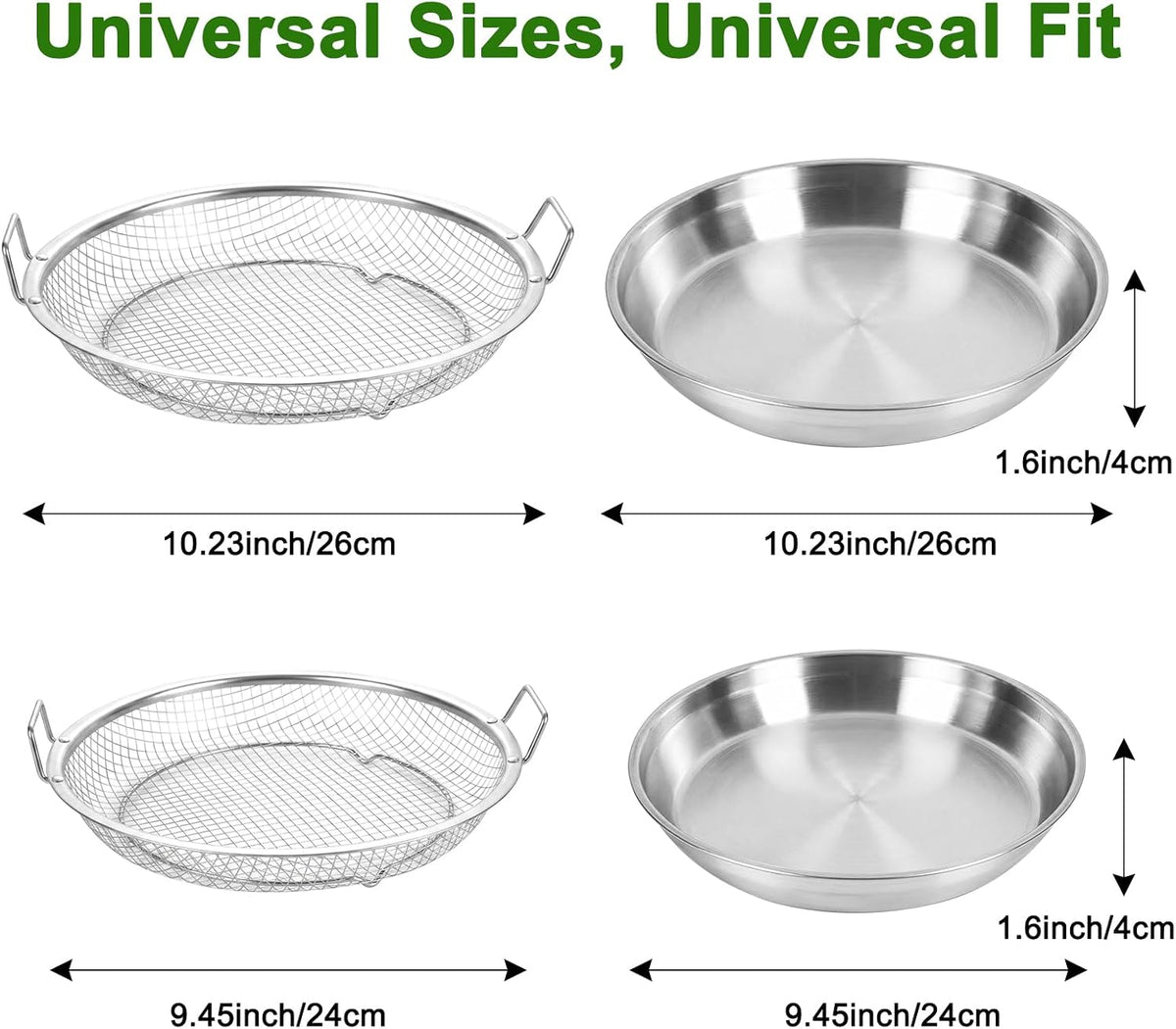 Stainless Steel Air Fryer Mesh Pan & Oil Filter Tray Set, 2 Pack Crisper