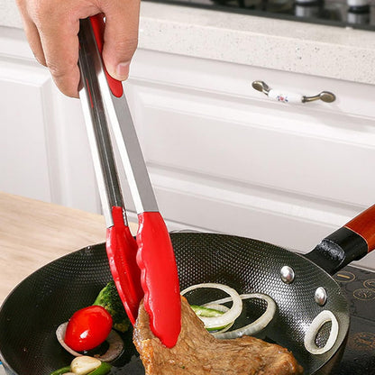 ZHIYE 9” Kitchen Tongs, 4 Pcs Silicone Tongs,Non-Slip Stainless Steel Tongs with Locking Clip for Food, Cooking, BBQ, Serving, Salad, Ice, Heat Resistant Food Grade