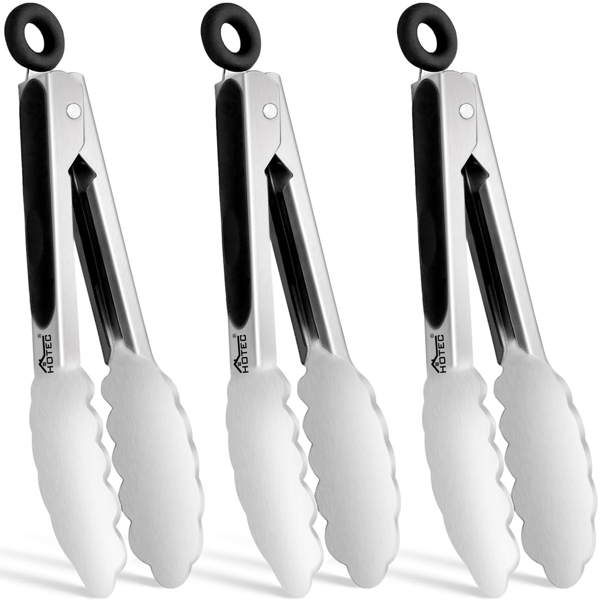 Hotec Tongs for Cooking Stainless Steel Kitchen Tongs Set of 2-9" and 12"