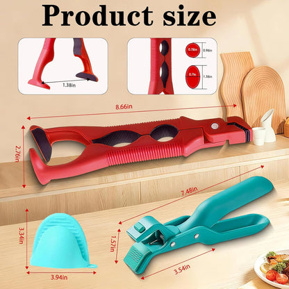 4PCS Hot Plate Grippers, Anti Scald Bowl Clip, Bowl Dish Plate Grabber Clips Tongs Clamp Holder with 2 Silicone Sleeves & 1cleaning brush, New Hot Plate Grippers Tongs for Microwave, Air Fryer & Oven