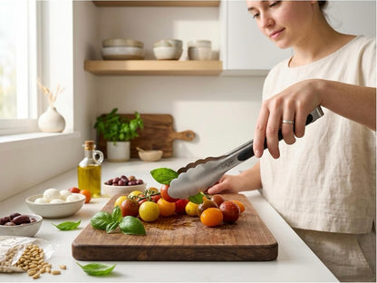 WALLFARM 11 Inch Silicone Grip Stainless Steel Kitchen Tongs