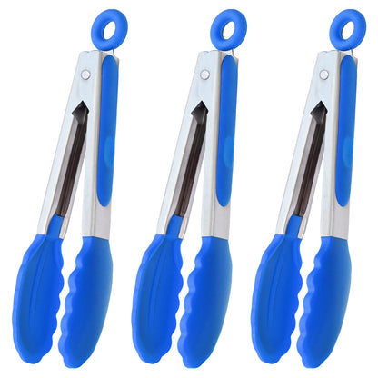 HINMAY Mini Tongs with Silicone Tips 7-Inch Serving Tongs, Set of 3 (Red Blue Green)