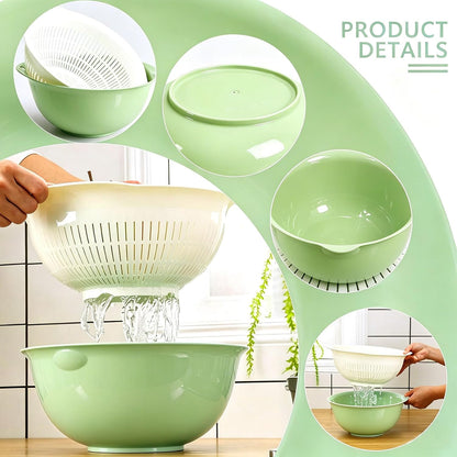 Colander Bowl Set of 2, Nesting Large Capacity Plastic Food Strainer for Pasta, Vegetables and Fruits Washing Draining Basket, Space Saving, BPA Free(Green)