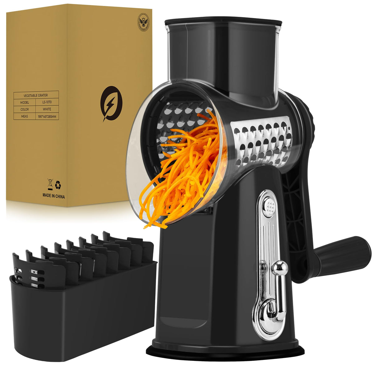 SUSTEAS Rotary Cheese Grater, Large Vegetable Food Shredder, 5 Blades