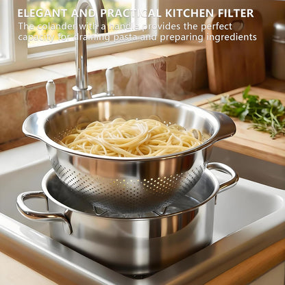 Stainless Steel Colander for Kitchen with Handle for Pasta (3QT)