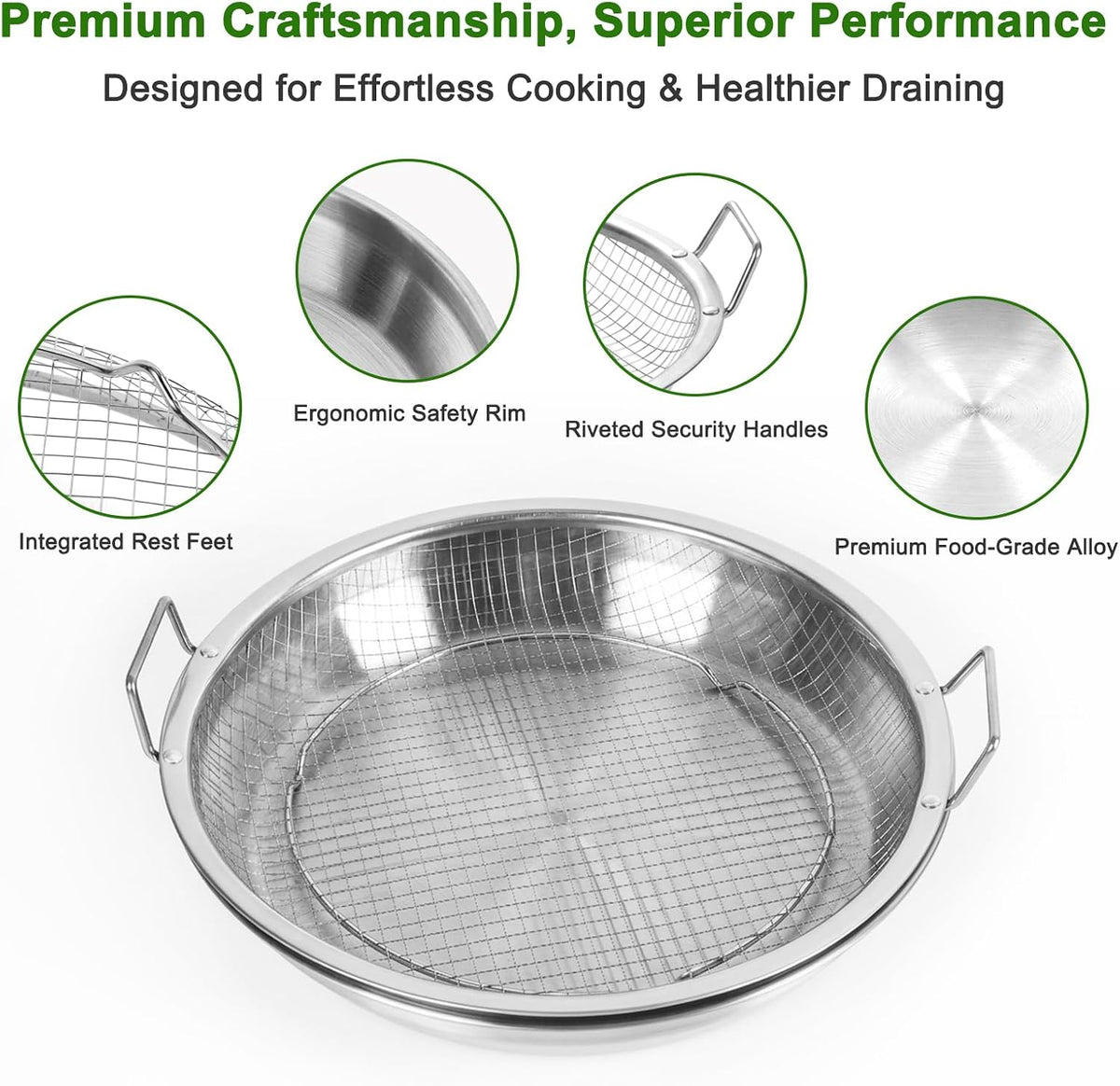 Stainless Steel Air Fryer Mesh Pan & Oil Filter Tray Set, 2 Pack Crisper