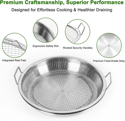 Stainless Steel Air Fryer Mesh Pan & Oil Filter Tray Set, 2 Pack Crisper
