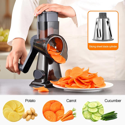 Rotary Cheese Grater Manual Hand Crank 3-in-1 Vegetable Shredde