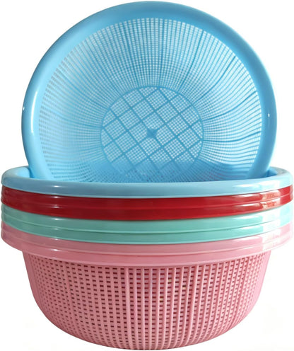8 pcs Plastic Wash Basket Round Perforated Colander Wash Vegetables and Fruits Drain Cooked Pasta Kitchen Essentials Food Strainer Basket Strainer Kitchen Blue pink green red