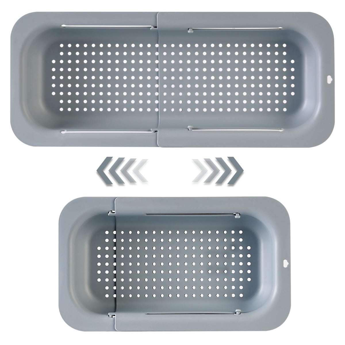Extendable Sink Colander Strainer Basket - Wash Vegetables and Fruits, Drain Cooked Pasta and Dry Dishes - Adjustable Over the Sink Colander Collapsible Drainer Basket -Gray