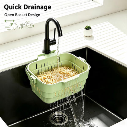 Stretchable Hanging Sink Draining Basket with Flip Lid, Space-Saving Collapsible Kitchen Storage Basket, Multi-Purpose Drain Basket for Fruits, Vegetables & Kitchen Gadgets
