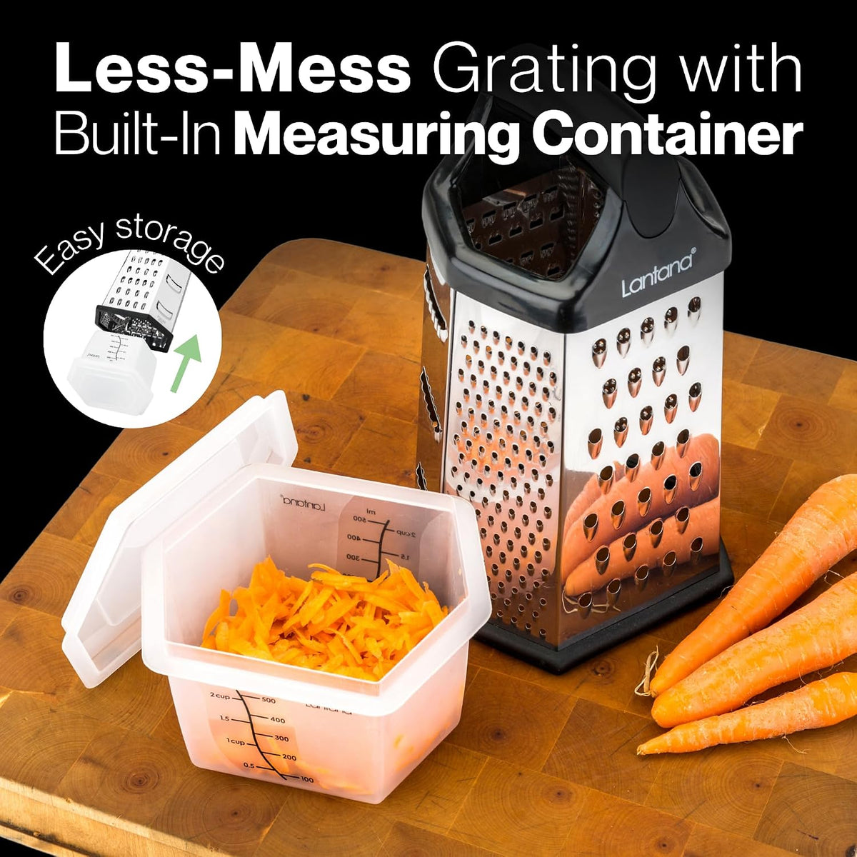 Lantana Cheese Grater with Container, Handheld Shredder, Zester (6 in 1)