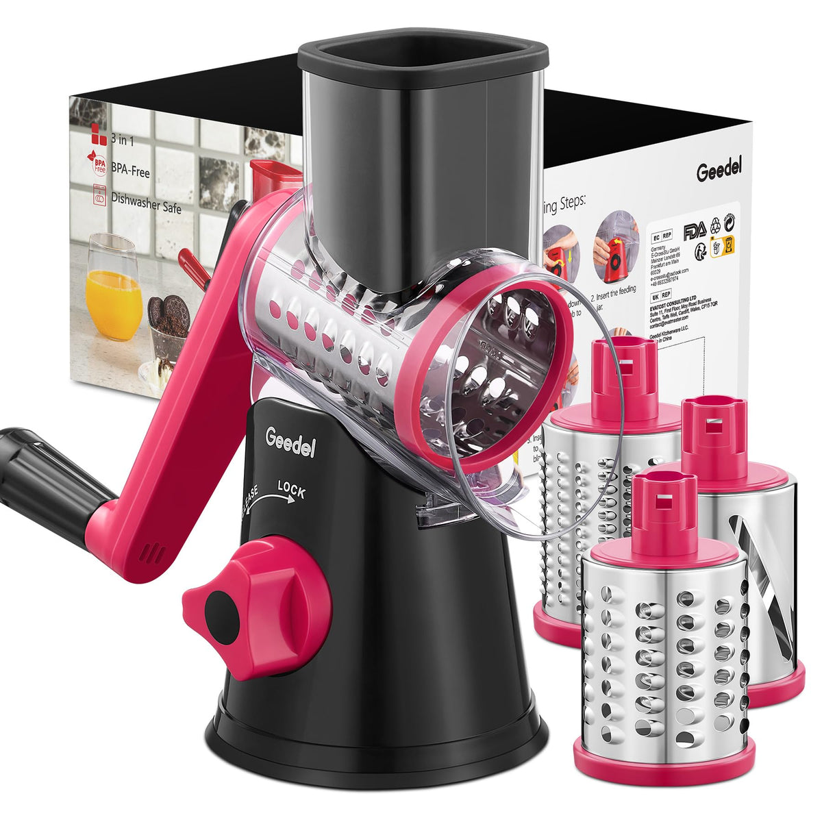 Geedel Rotary Cheese Grater Hand Crank, Cheese Shredder Vegetable Slicer
