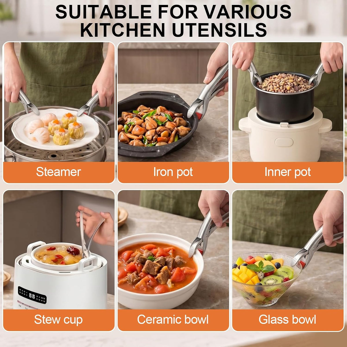 4 Pcs Hot Plate Gripper Tongs, Non Slip Stainless Steel Anti Scald Bowl Holder Clip for Microwave Oven Pizza Pan Steamer Kitchen