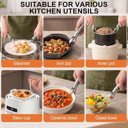 4 Pcs Hot Plate Gripper Tongs, Non Slip Stainless Steel Anti Scald Bowl Holder Clip for Microwave Oven Pizza Pan Steamer Kitchen