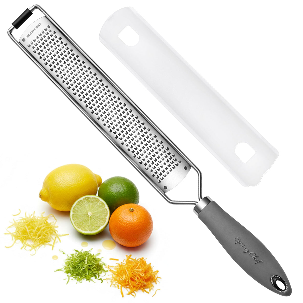 Spring Chef Stainless Steel Lemon Zester - Garlic & Ginger Grater - Black
