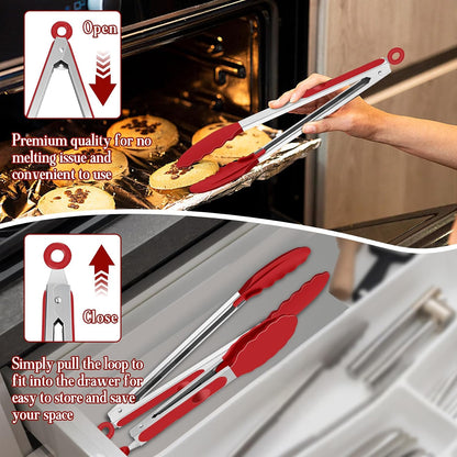 TeamFar Kitchen Tongs, 9"&12" Stainless Steel Heat Resistant Cooking Tongs