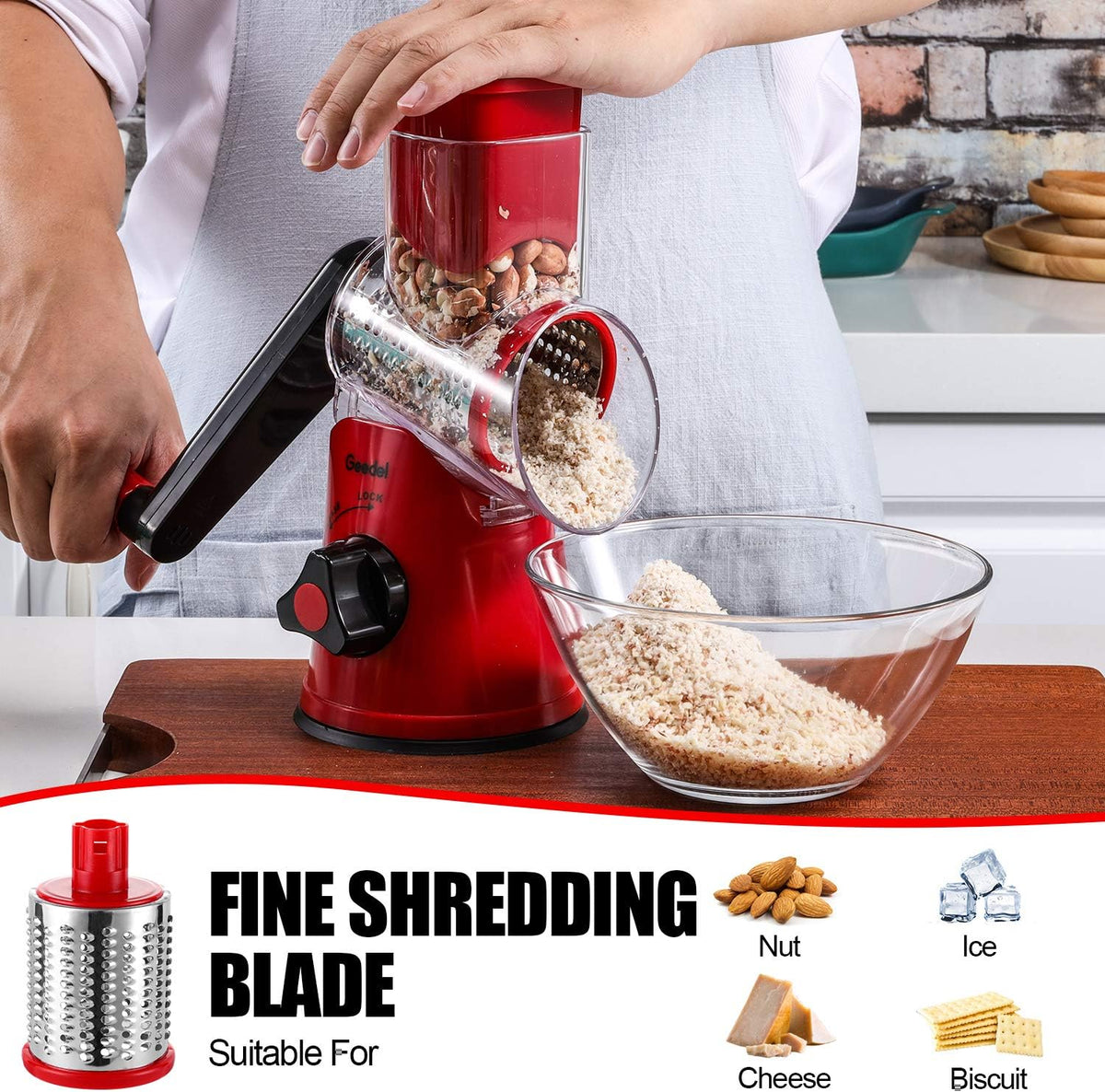 Geedel Rotary Cheese Grater Hand Crank, Cheese Shredder Vegetable Slicer