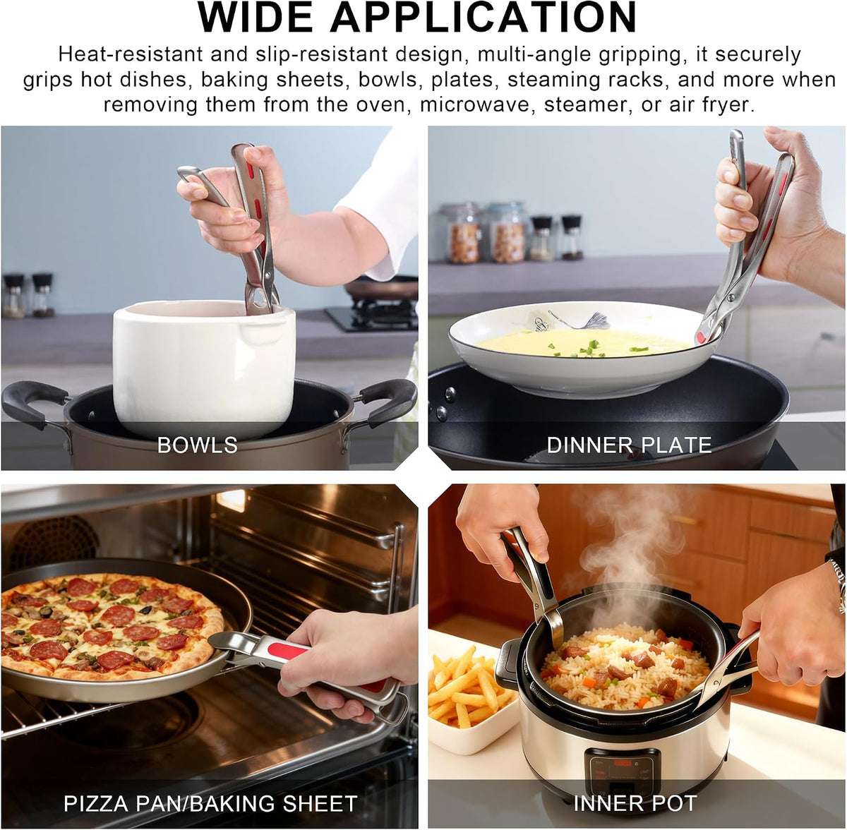 2Pcs Hot Plate Gripper, Anti Scald Bowl Holder with Silicone Pads