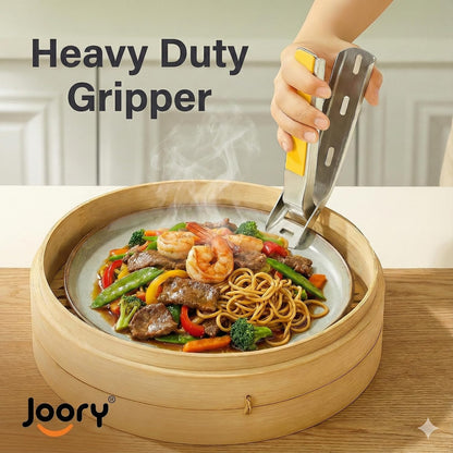 Heavy Duty Stainless Steel Hot Plate Gripper Tongs with Non-Slip Silicone Pads | Multi-Angle Anti-Scald Pan Grabber | Microwaves & Air Fryer Accessories | Rust, Heat Resistant Pot Clamp for Hot Dishes
