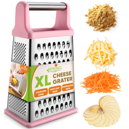 Spring Chef Stainless Steel XL Cheese Grater for Kitchen, Black