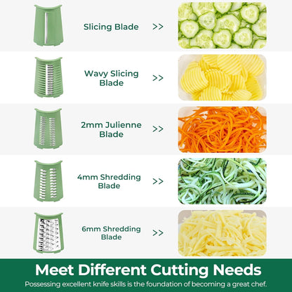 SUSTEAS Rotary Cheese Grater, Large Vegetable Food Shredder, 5 Blades
