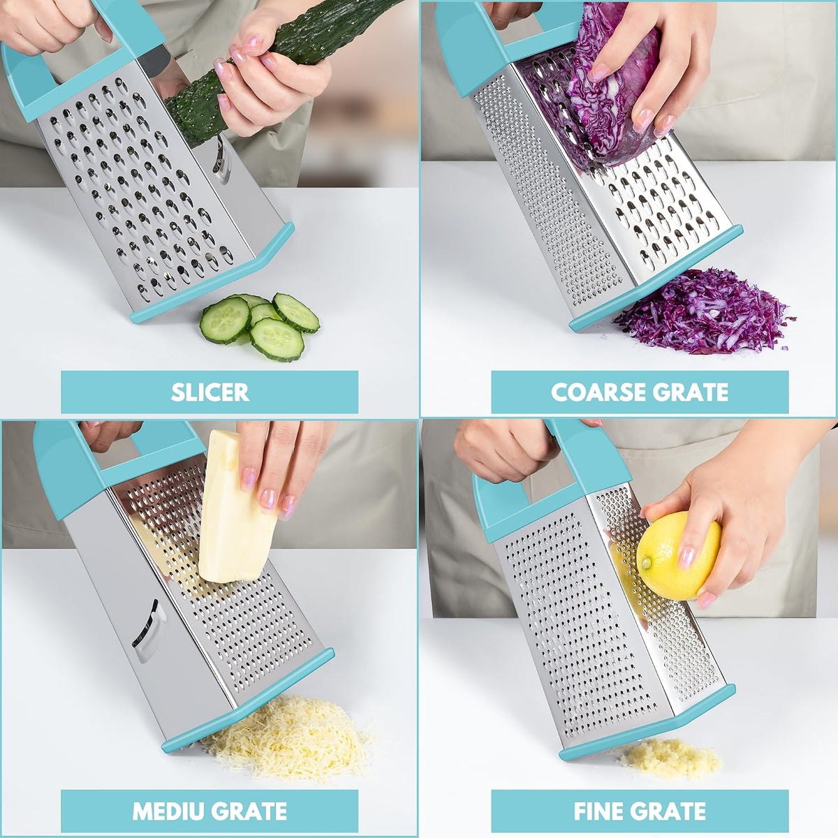 Cheese Grater With Container Box Grater Stainless Steel Kitchen Blue