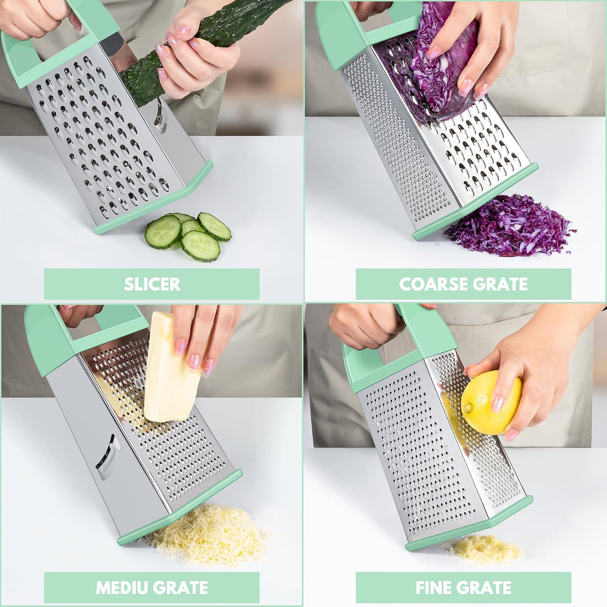 Cheese Grater With Container Box Grater Stainless Steel Kitchen Mint Green