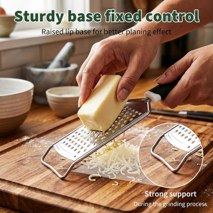 Butter Grater, Handheld Grater for Kitchen, Stainless Steel, Won't Rust, Non-Slip Handle, Durable Soft Grip, Flat Shredder for Cheese, Easy to Rinse, Works for Shredding Butter in Kitchen, Black