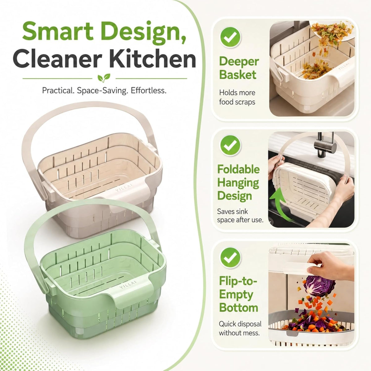 Sink Strainer Basket, 2026 Upgrade Foldable Hanging Sink Drain Basket