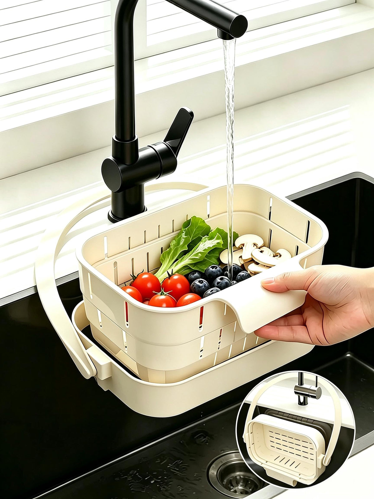 2pcsFoldable Hanging Sink Drain Basket, Fast-Draining, Detachable