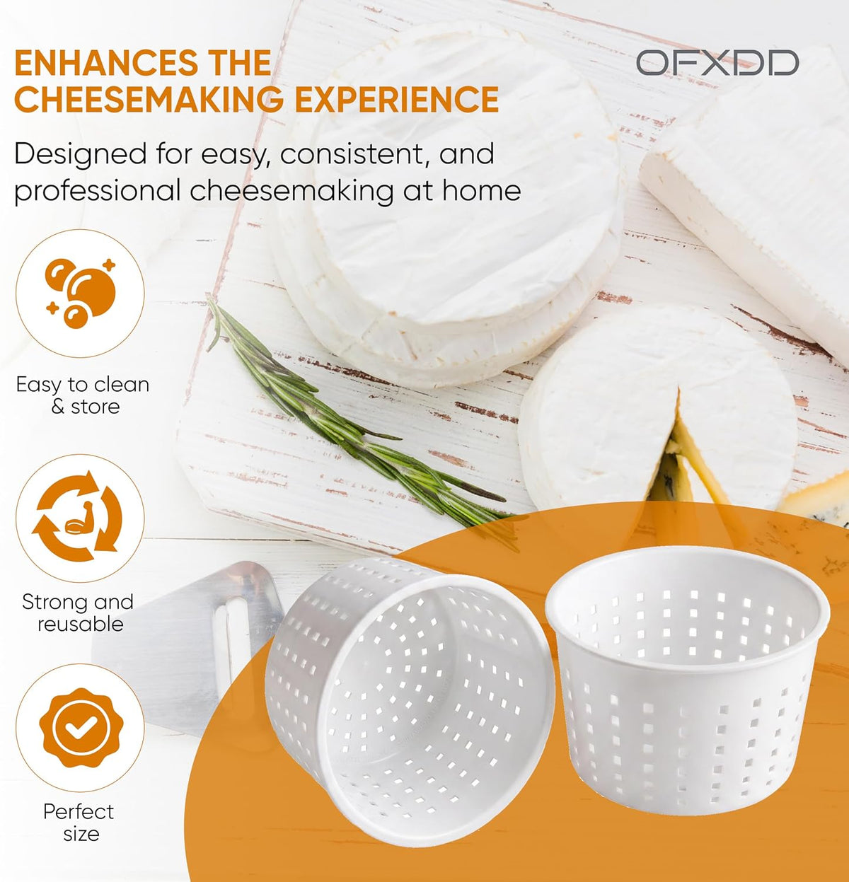 Cheese Mold for Cheese Making, Set of 2 Ricotta Baskets for Cheese Making, Round Cheese Molds Basket, Draining Strainer for Fresh, Soft, Feta, and Ricotta Cheese