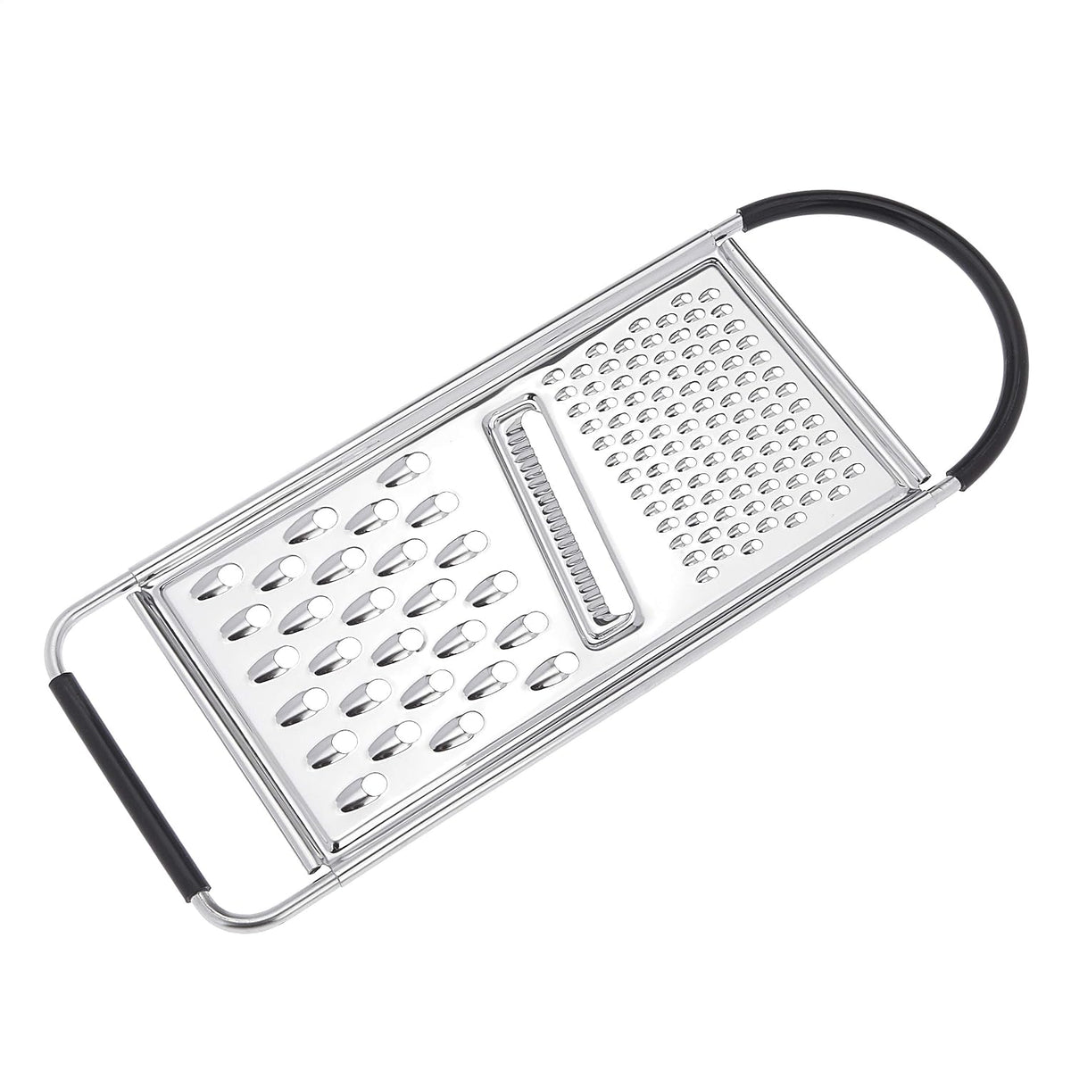 Amazon Basics Cheese Grater with Handle, Stainless Steel Zester, Easy to Clean, Dishwasher Safe, Rectangular, Non-Slip, Multifunction Tool for Kitchen Prep, Vegetables, Black