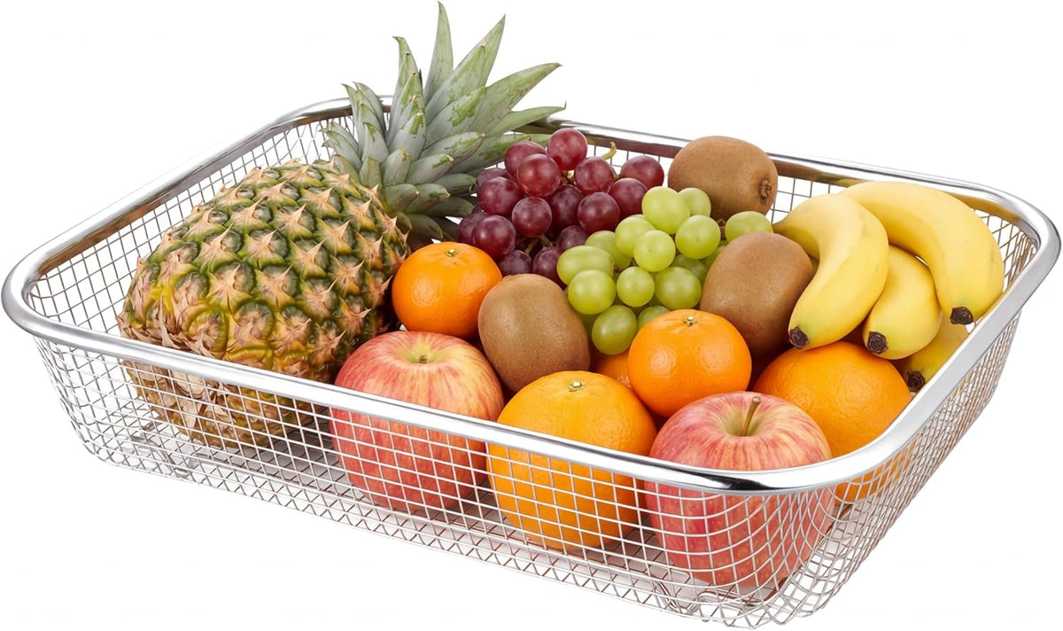 Ipetboom Stainless Steel Drain Basket Fruit and Vegetable Washing Basket Rectangular Kitchen Sink Strainer Mesh Colander for Rinsing Draining and Storage 12.99 X 9.44 X 2.75 in
