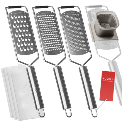 VOVOLY Zester Grater Set, 4 Pack-Fine/Coarse/Extra Coarse/Slider Attachment