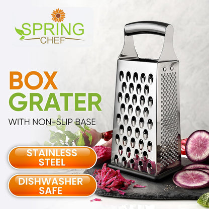 Spring Chef Stainless Steel Cheese Grater, Large Box Grater for Kitchen