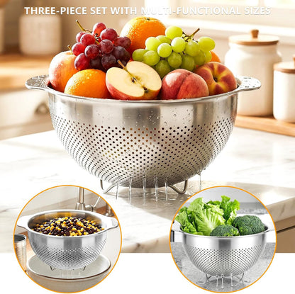 Stainless Steel Colander for Kitchen with Handle for Pasta (3QT)