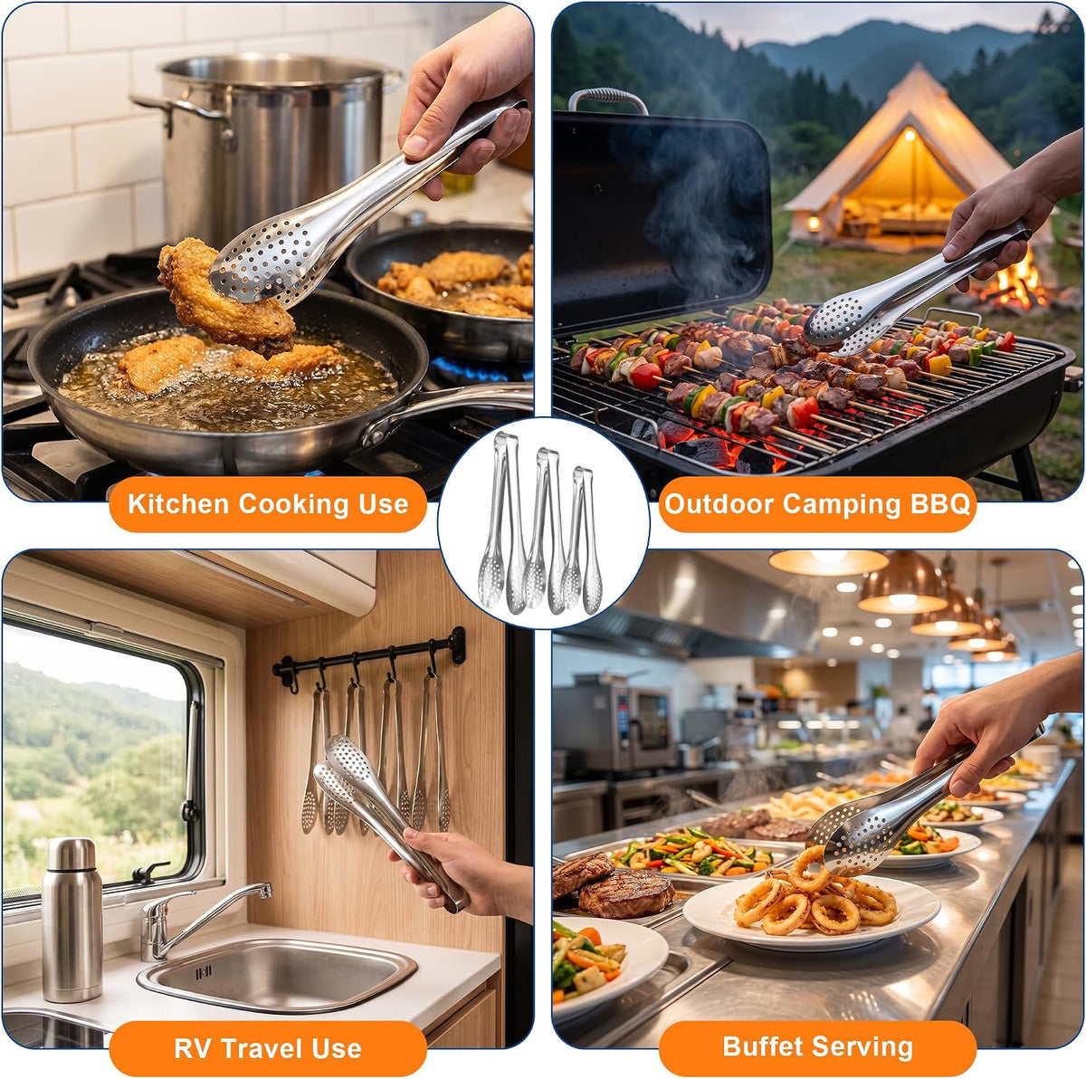TOPULORS 3-Pack 7/9/11in 304 Stainless Steel Kitchen Food Serving Tongs