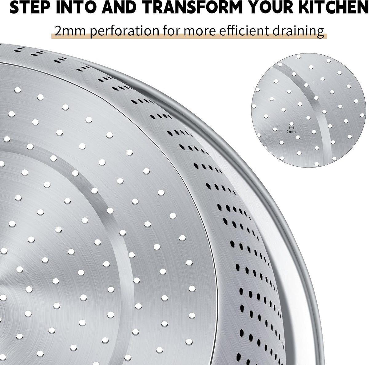 Gulex Colander Stainless Steel 3-quart with Bowls,Strainer for Kitchen(2PC)